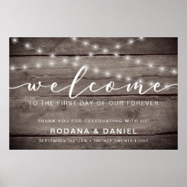 Poster Placa de Boas-Vindas de Casamento em Madeira Rústi