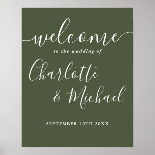 Poster Placa de Boas-Vindas de Casamento em Olive Green S