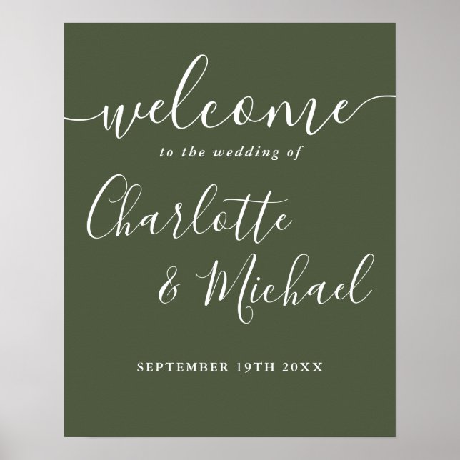 Poster Placa de Boas-Vindas de Casamento em Olive Green S (Frente)