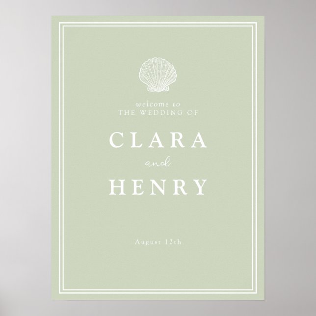 Poster Placa de Boas-Vindas de Casamento em Tons de Verde (Frente)