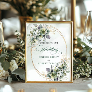 Poster Placa de Boas-Vindas de Casamento em Verde Poeira 