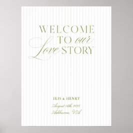 Poster Placa de Boas-Vindas de Casamento em Verde Sage e 
