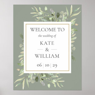 Poster Placa de Boas-Vindas de Casamento em Verde Sage Fo