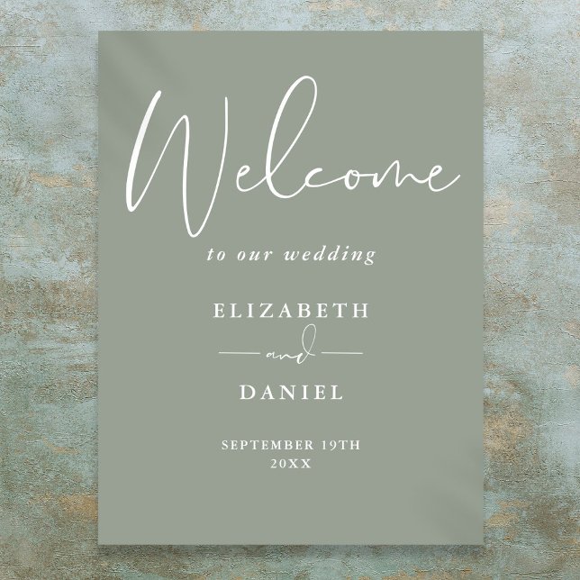 Poster Placa de Boas-Vindas de Casamento em Verde Sage Mo (Elegant Modern Sage Green Wedding Welcome Sign)
