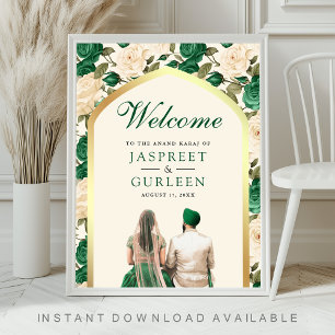 Poster Placa de Boas-Vindas de Casamento Emerald Floral A