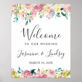 Poster Placa de Boas-Vindas de Casamento Floral Blush