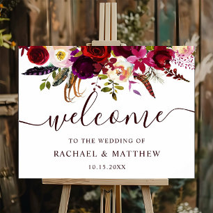 Poster Placa de Boas-Vindas de Casamento Floral Boho Borg