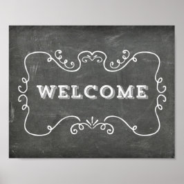 Pôster Placa de Boas-Vindas de Casamento Floral Chalkboar