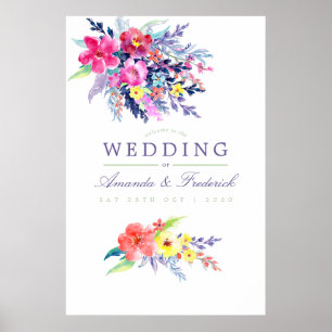 Poster Placa de Boas-Vindas de Casamento Floral Colorida