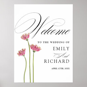 Poster Placa de Boas-Vindas de Casamento Floral com Letra