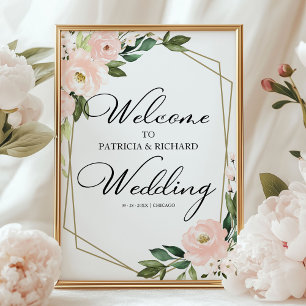 Poster Placa de Boas-Vindas de Casamento Floral Geométric