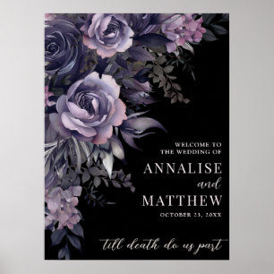 Poster Placa de Boas-Vindas de Casamento Floral Gótica