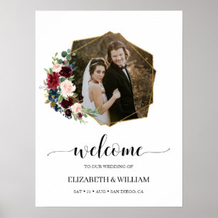 Poster Placa de Boas-Vindas de Casamento Floral Marsala B