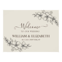 Placa de Boas-Vindas de Casamento Floral Neutro Mi