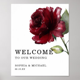 Poster Placa de Boas-Vindas de Casamento Floral Rosa Verm