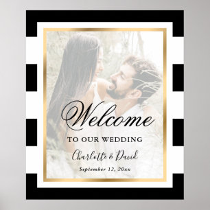 Poster Placa de Boas Vindas de Casamento Foto Preto Branc