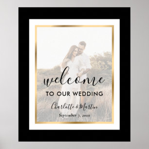 Poster Placa de Boas Vindas de Casamento Foto Preto Branc