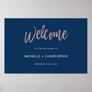 Poster Placa de Boas-Vindas de Casamento Glam Chic Navy &