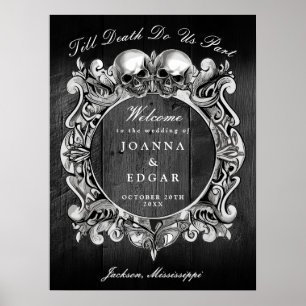 Poster Placa de Boas-Vindas de Casamento Gótico Caveiras 