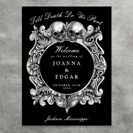 Poster Placa de Boas-Vindas de Casamento Gótico Caveiras