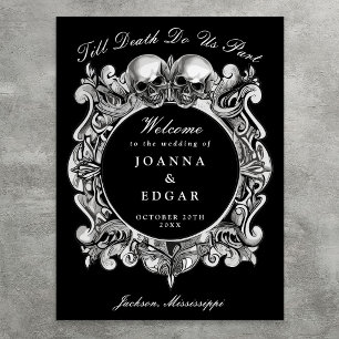 Poster Placa de Boas-Vindas de Casamento Gótico Caveiras 