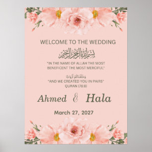 Poster Placa de Boas-Vindas de Casamento Islâmico com Aqu
