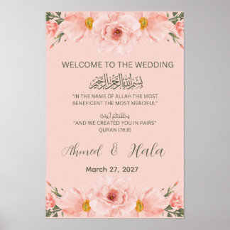 Poster Placa de Boas-Vindas de Casamento Islâmico com Aqu