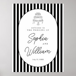 Poster Placa de Boas-Vindas de Casamento Listrada de Pret