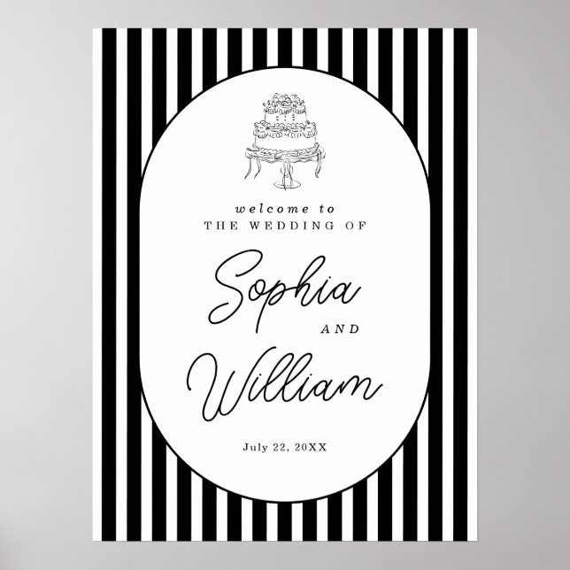 Poster Placa de Boas-Vindas de Casamento Listrada de Pret (Frente)