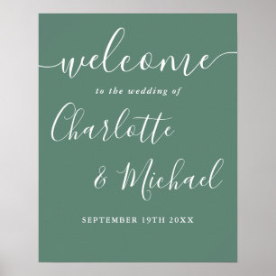 Poster Placa de Boas-Vindas de Casamento Moderna em Verde