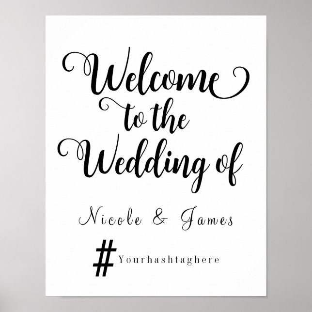 Pôster Placa de Boas-Vindas de Casamento Moderno com Hash (Frente)