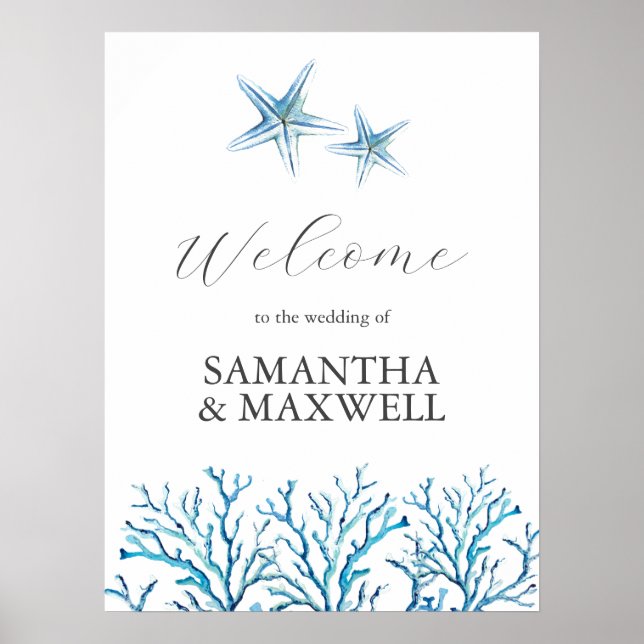 Poster Placa de Boas-Vindas de Casamento na Praia Estrela (Frente)