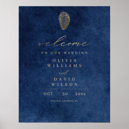 Poster Placa de Boas-Vindas de Casamento Náutico Azul Mod