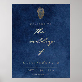 Poster Placa de Boas-Vindas de Casamento Náutico Azul Mod