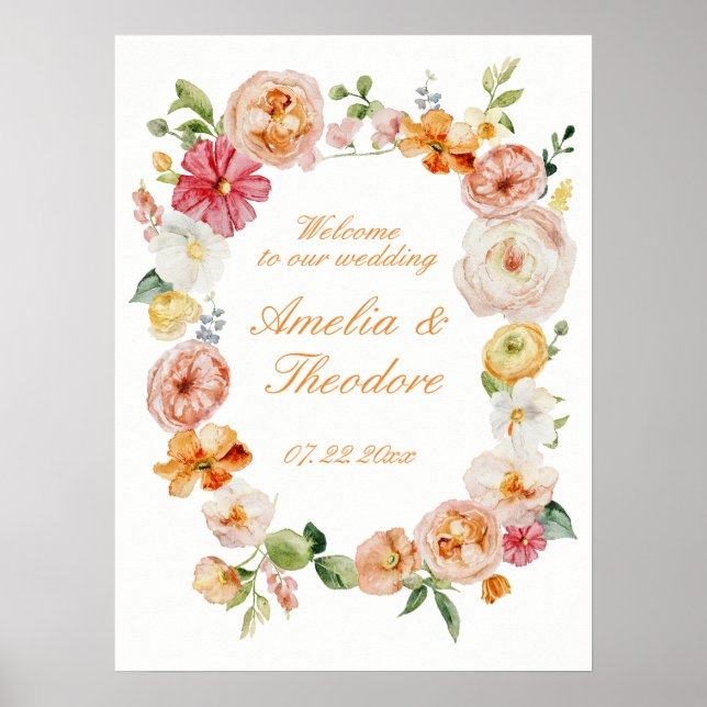 Poster Placa de Boas-Vindas de Casamento no Jardim de Ran (Frente)