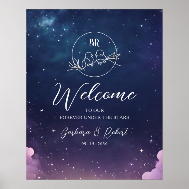 Poster Placa de Boas-Vindas de Casamento Noite Estelar Ce (Frente)