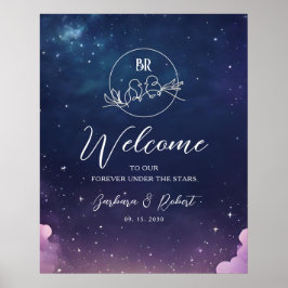Poster Placa de Boas-Vindas de Casamento Noite Estrelada 