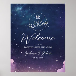 Poster Placa de Boas-Vindas de Casamento Noite Estrelada 