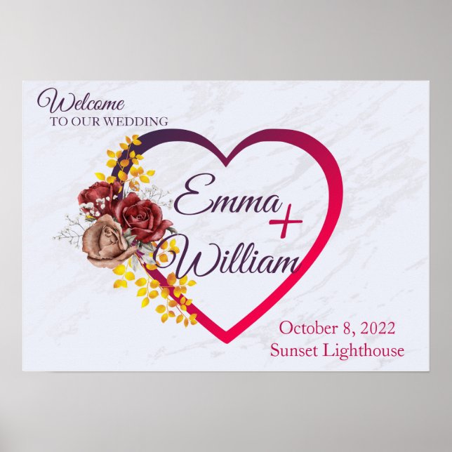Poster Placa de Boas-Vindas de Casamento Personalizada (Frente)