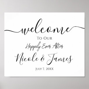 Poster Placa de Boas-Vindas de Casamento Preto e Branco M