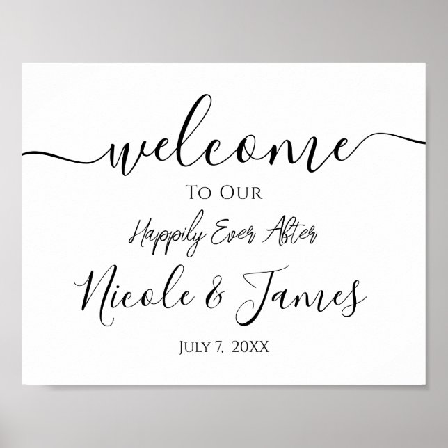 Poster Placa de Boas-Vindas de Casamento Preto e Branco M (Frente)