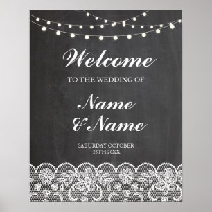 Poster Placa de Boas Vindas de Casamento Renda e Quadro d