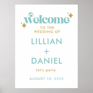 Poster Placa de Boas-Vindas de Casamento Retro Praia Pale