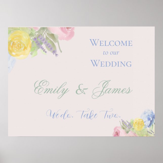 Poster Placa de Boas-Vindas de Casamento Romântico (Frente)