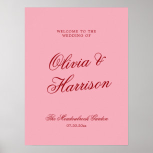 Poster Placa de Boas-Vindas de Casamento Rosa Vermelho Ou