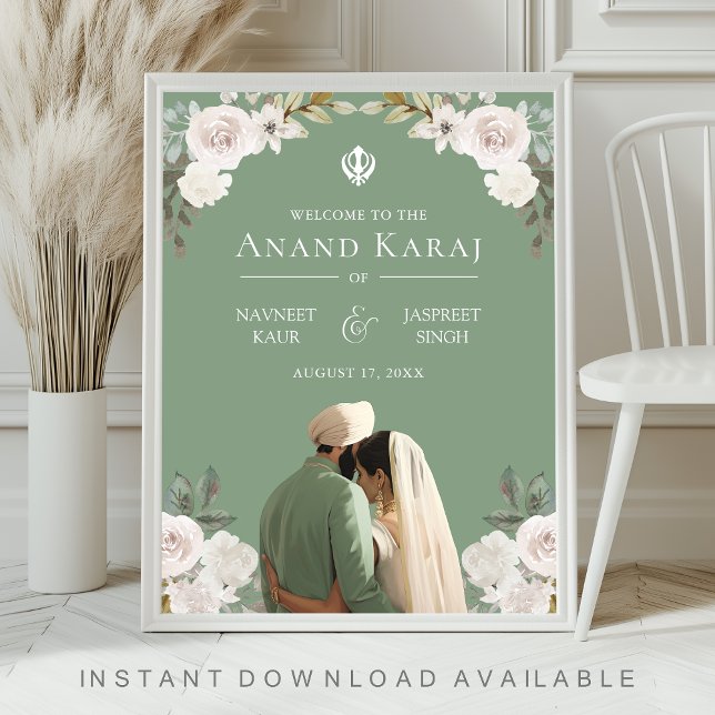 Poster Placa de Boas-Vindas de Casamento Sikh Ivory Flora (Criador carregado)