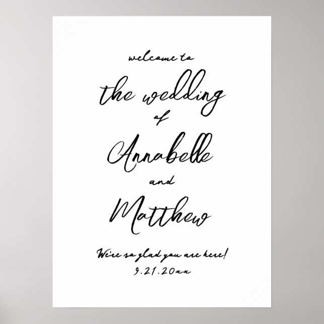Poster Placa de Boas-Vindas de Casamento Simples Manuscri (Frente)