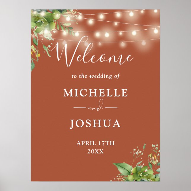 Poster Placa de Boas-Vindas de Casamento Terracota com Lu (Frente)