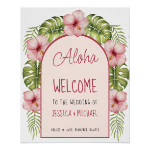 Pôster Placa de Boas-Vindas de Casamento Tropical Havaian