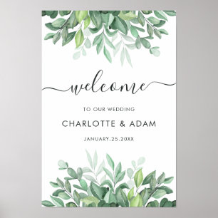 Poster Placa de Boas-Vindas de Casamento Verde Branco Euc